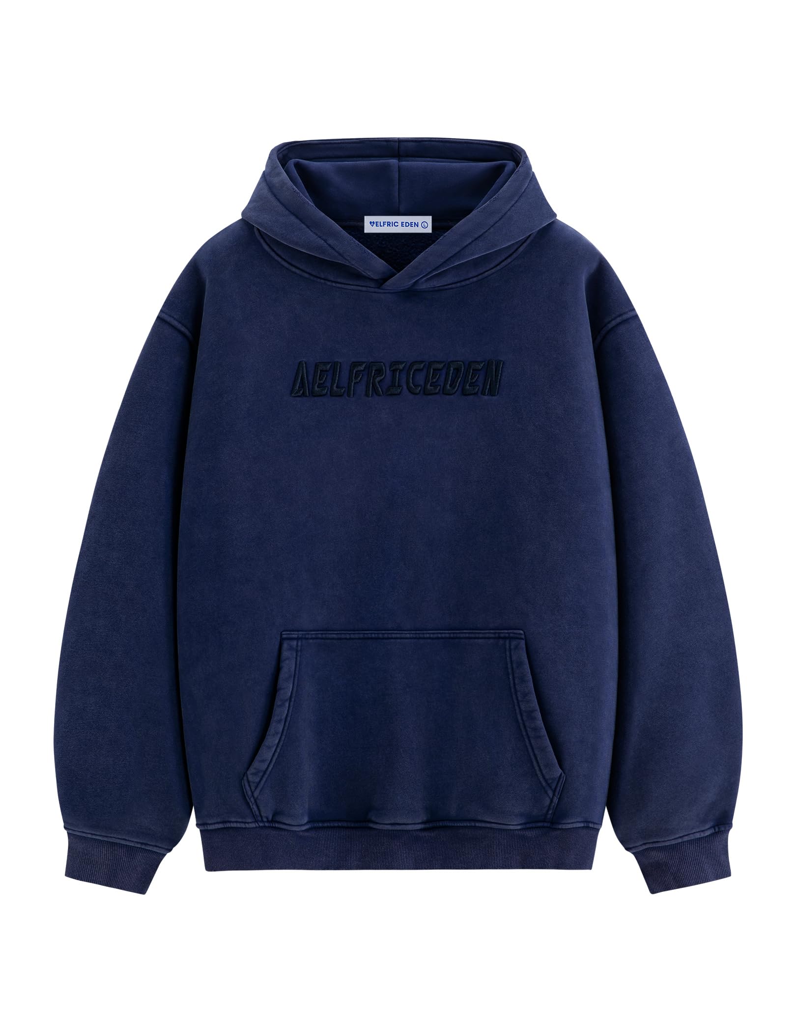 Aelfric Eden Hoodies Mens Acid Wash Hoodie Oversized Vintage Heavyweight Cotton Fleece Hooded Pullover Sweatshirt Navy Blue