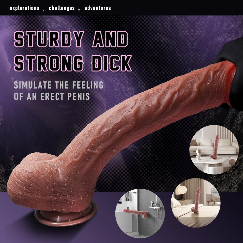 14 INCH Dual Density Silicone Dildo, Huge Size Monster Dildo with Strong Suction Cup for Men Women Gay Hands-Free Anal Play, Fle