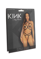 Satin Elastic Body Harness Teddy With Silver Bypass Rings And Adjustable Straps.