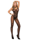 Sexy Fishnet and Lace Bodystocking Lingerie with Open Crotch (One Size Fits Most, Black)