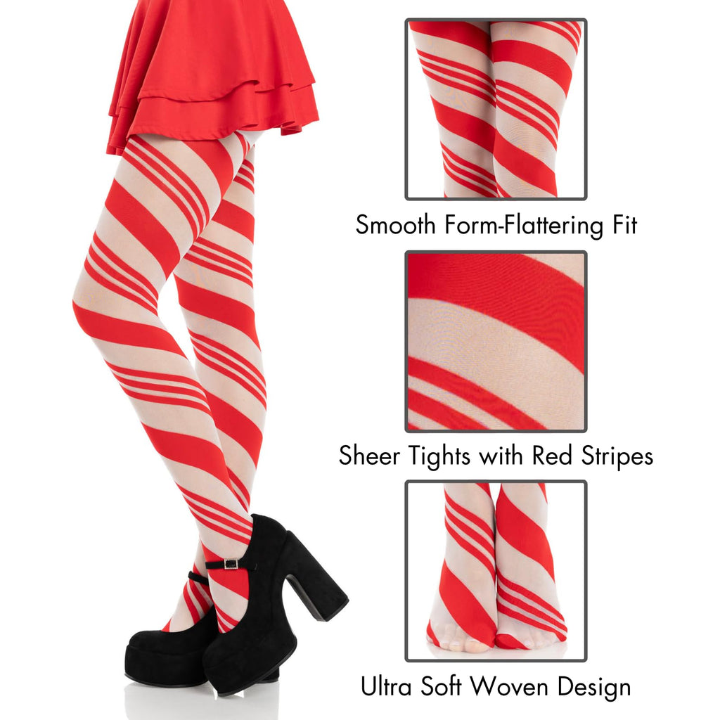 Spandex sheer candy striped pantyhose O/S RED/WHITE
