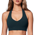 INGIA Womens Halter Longline Sports Bra Padded Low Back Yoga Bra Workout Crop Top with Built in Bra Cove Medium
