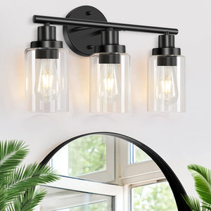 Bathroom Light Fixtures Black Vanity Light, 3 Light Wall Sconces Lighting Bathroom Lights With Clear Glass Shades, Bath Wall Lig