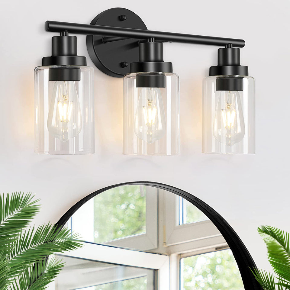 Bathroom Light Fixtures Black Vanity Light, 3 Light Wall Sconces Lighting Bathroom Lights With Clear Glass Shades, Bath Wall Lig