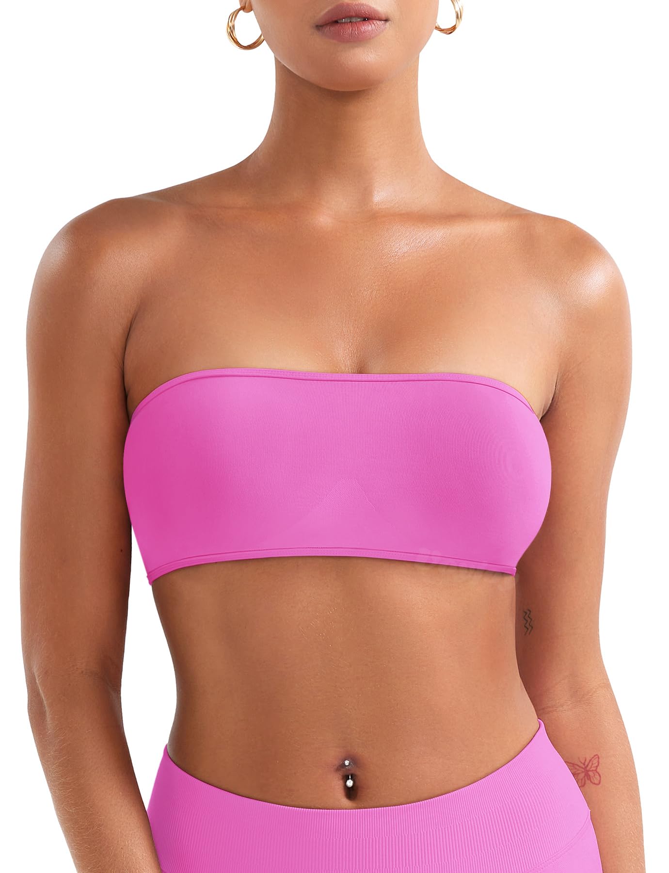 VOYJOY Impact Backless Bandeau Bra Workout Strapless Bandeau Basic Tank Top Adjustable Back