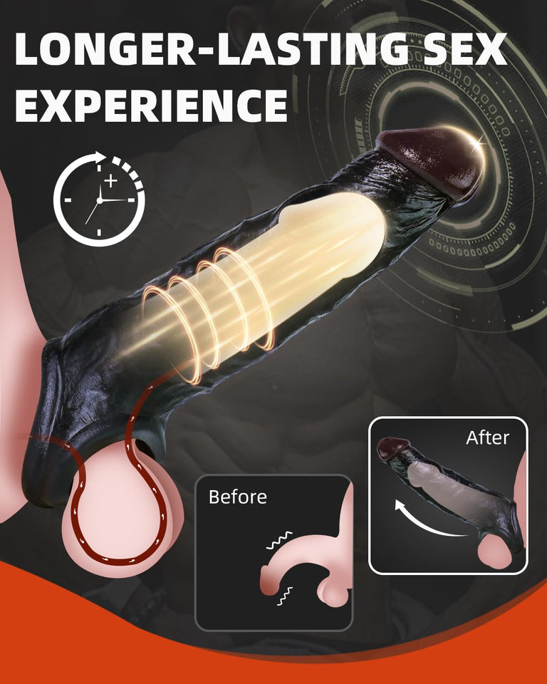 Penis Sleeve-Adult Male Sex Toys for Men Penis Extender Penis Rings Set with 3,Elastic Penis Ring to Enlarge Prolong for Men Cou