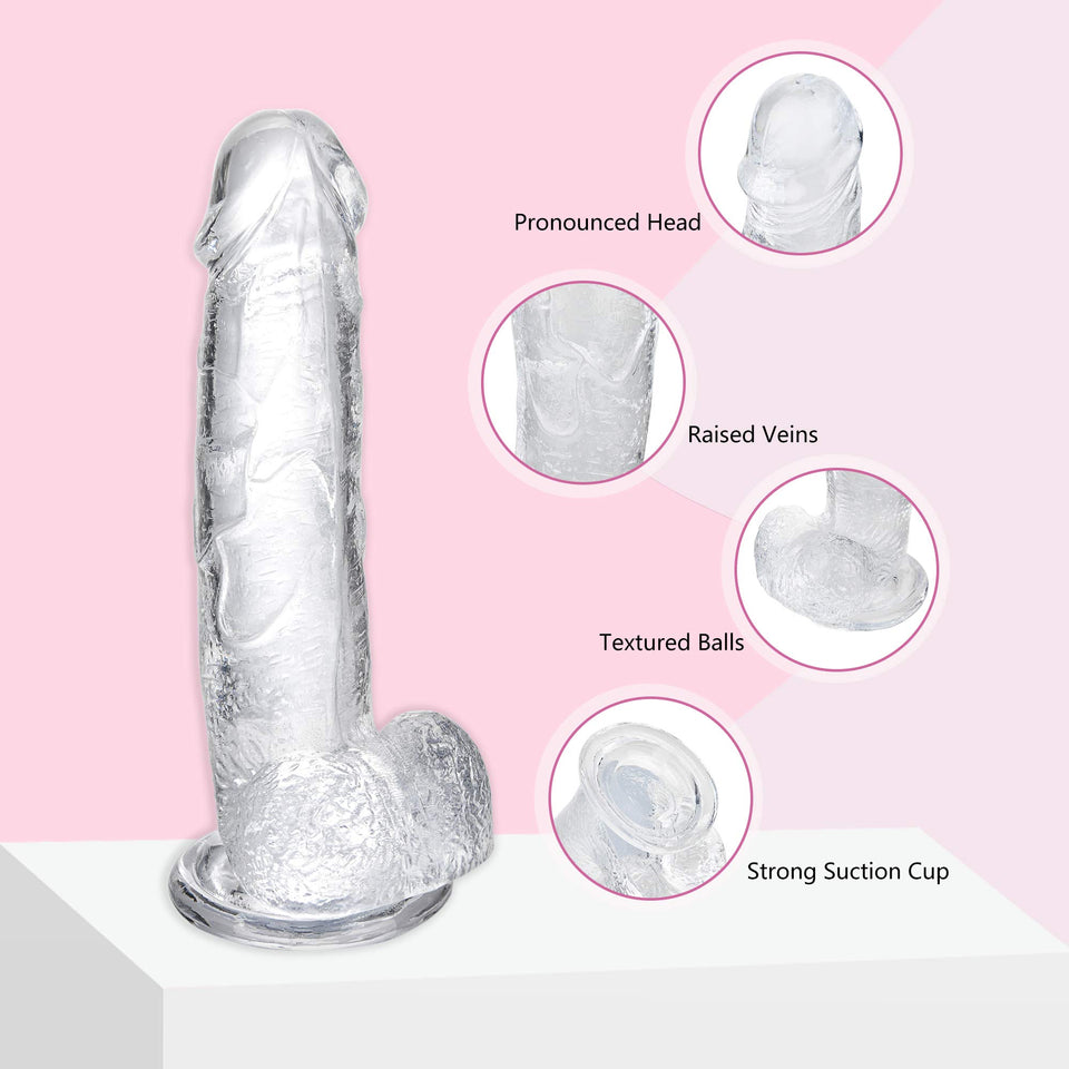 Realistic Transparent Dildo 7.9 Inch Dildo, Adult Sex Toy With Suction Cup, Suitable For Female/Male/Couple, Flexible Dildo With Curved Shaft And Ball, Can Be Used For Vagina G-Spot And Anal Play