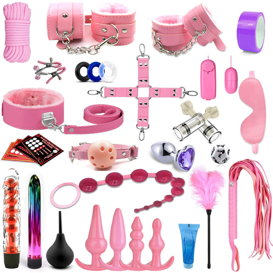 Sex Bondage Toys Kit for Couples 32PCS BDSM Toys Kit Sex Bondage Restraint Sets with Handcuffs and Anal Toys Kit,Fetish Couples