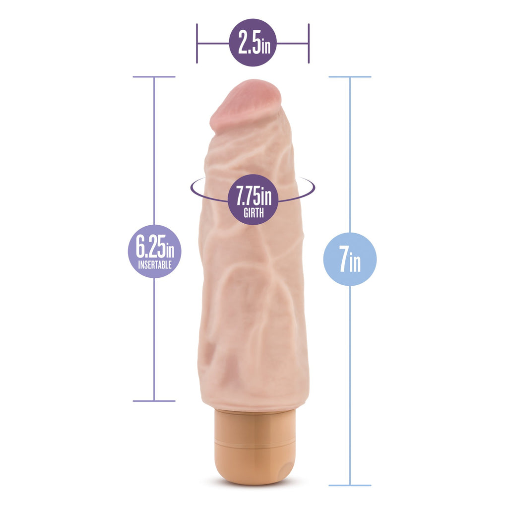 Blush Dr Skin Vibe 9 - Real Feel Realistic 7.5 Inch Long Vibrating Dildo - 2 Inch Extra Thick - Ipx7 Waterproof - Soft Body Safe