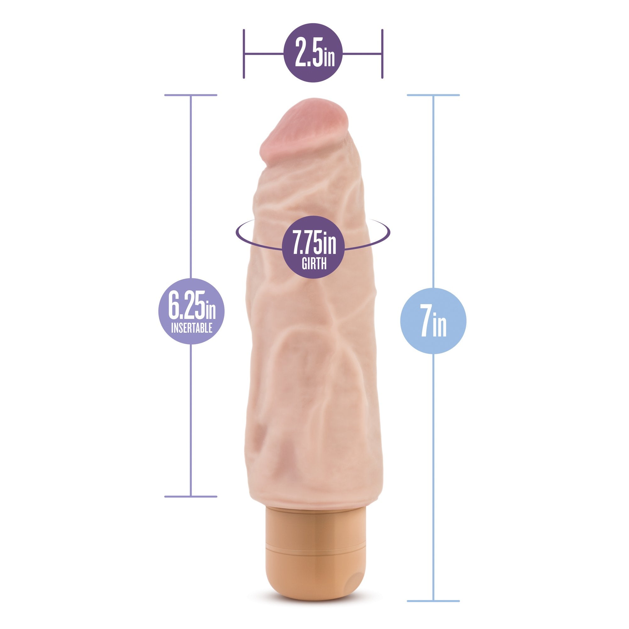 Blush Dr Skin Vibe 9 - Real Feel Realistic 7.5 Inch Long Vibrating Dildo - 2 Inch Extra Thick - Ipx7 Waterproof - Soft Body Safe