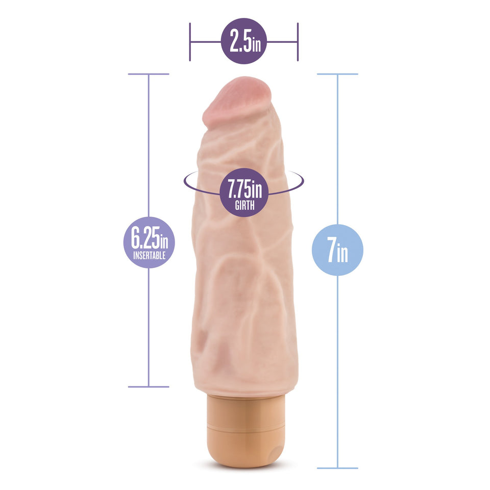 Blush Dr Skin Vibe 9 - Real Feel Realistic 7.5 Inch Long Vibrating Dildo - 2 Inch Extra Thick - Ipx7 Waterproof - Soft Body Safe
