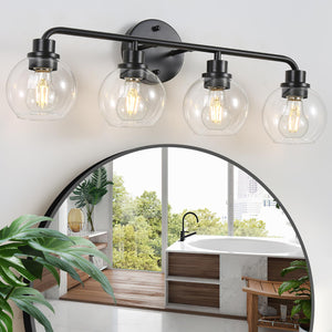 Bathroom Light Fixtures Black Vanity Light 4 Light Wall Sconces Lighting Bathroom Lights With Globe Clear Glass Shade Bath Wall