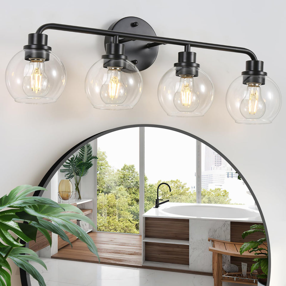 Bathroom Light Fixtures Black Vanity Light 4 Light Wall Sconces Lighting Bathroom Lights With Globe Clear Glass Shade Bath Wall