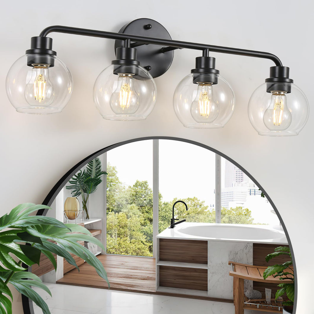 Bathroom Light Fixtures Black Vanity Light 4 Light Wall Sconces Lighting Bathroom Lights With Globe Clear Glass Shade Bath Wall