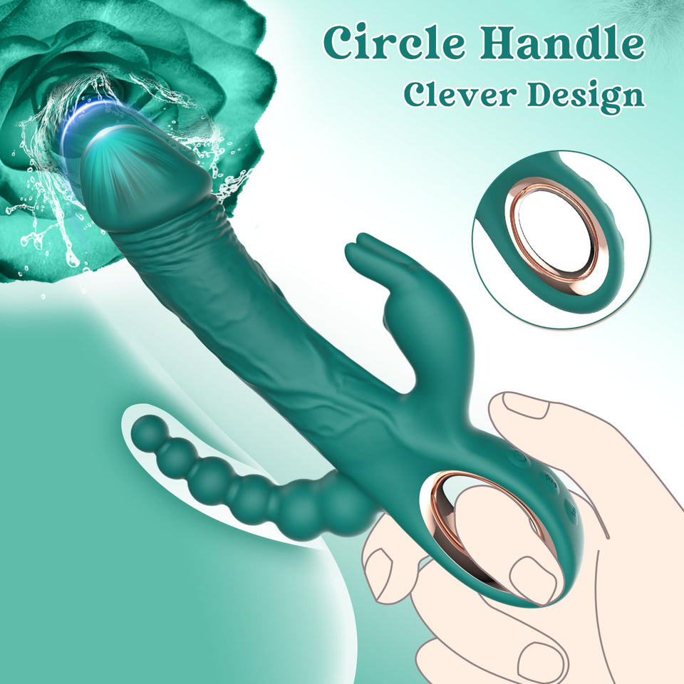 SN79Pro 3 in 1 Thrusting Dildo Rabbit Vibrators - Adult Sex Toys with 10 Vibrating & 5 Thrusting Modes for Women, Anal Bead Desi