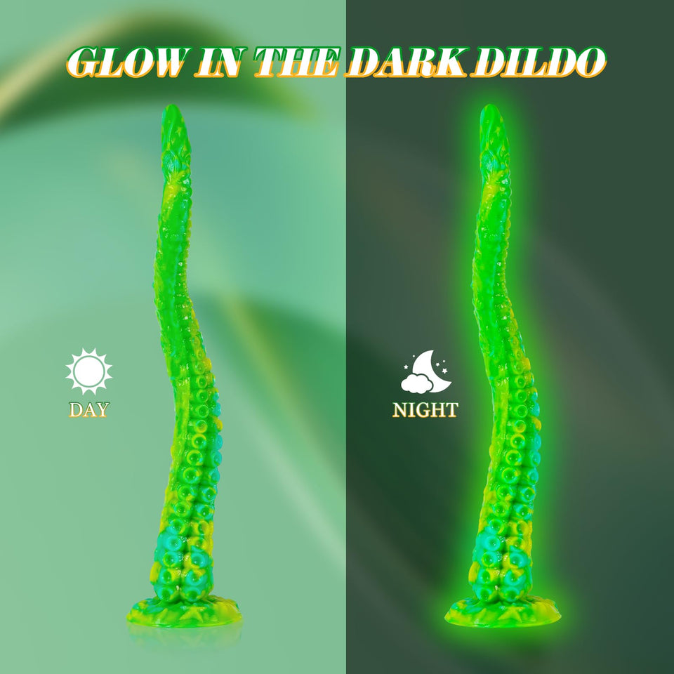 Long Tentacle Dildo Sex Toys: 22 '' Luminous Huge Monster Dildo with Suction Cup, Liquid Silicone Large Anal Plug with Octopus D
