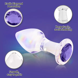 Crystal Glass Anal Plug with Luxury Jewelry Butt Plug Fetish Anus Stimulation Unisex Adult Anal Sex Toy (Purple, M)
