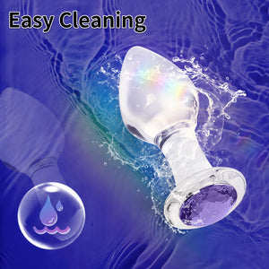 Crystal Glass Anal Plug with Luxury Jewelry Butt Plug Fetish Anus Stimulation Unisex Adult Anal Sex Toy (Purple, M)