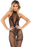 Choker Crotchless Bodystocking Black O/S