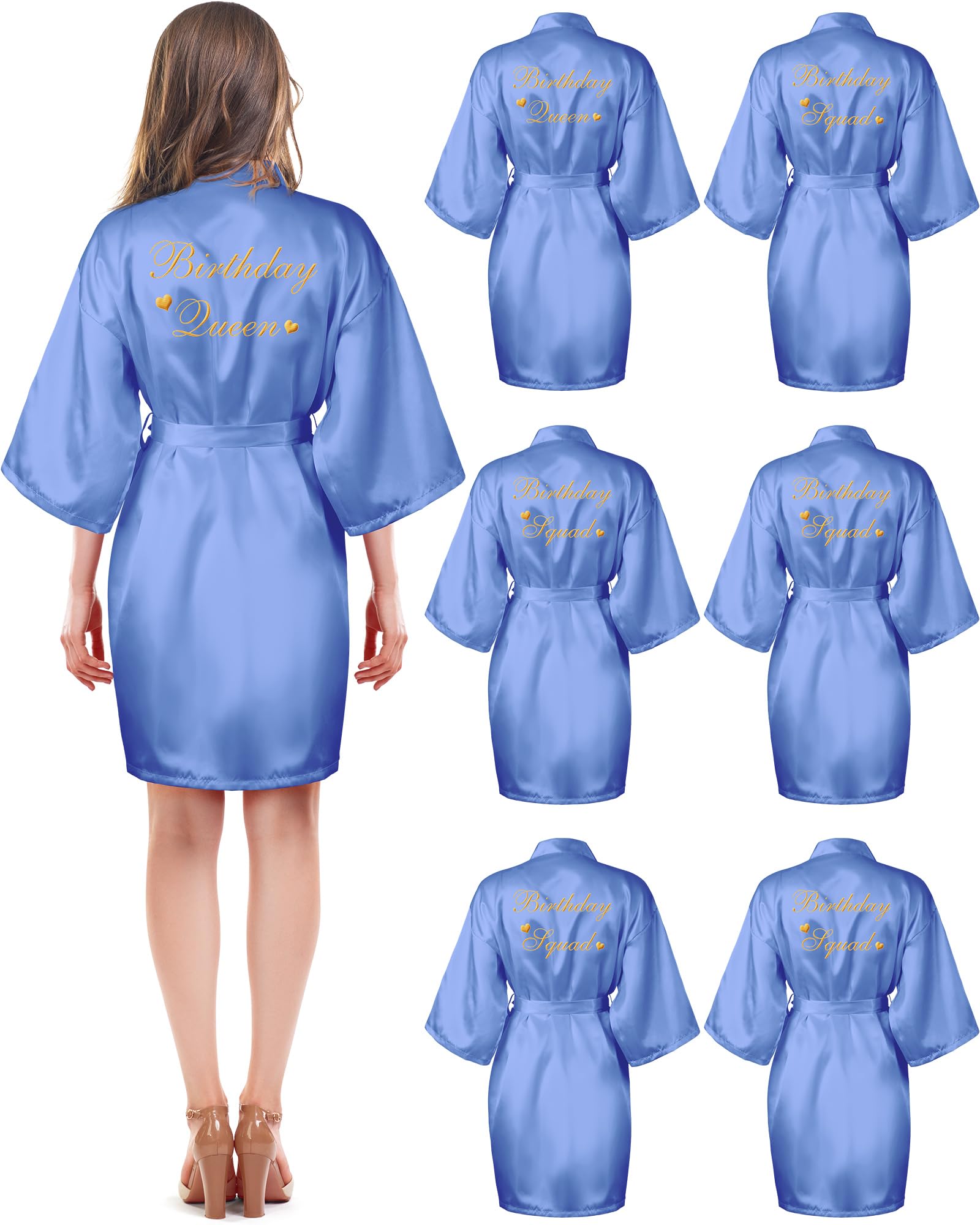 Xuhal 6 Pcs Womens Birthday Squad Robes Birthday Party Queen Spa Bathrobe Kimono Spa Robe Sleepover Party Robes Silky Gown (Lig