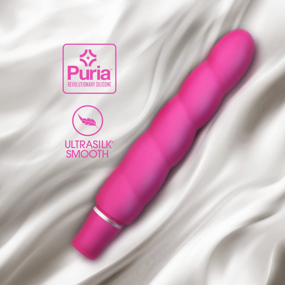 Blush Luxe Anastasia - 6 1/2 Inch 10 Vibrating Functions Spiral Platinum Silicone Aa Battery Powered Vibrator - Ribbed Stimulato