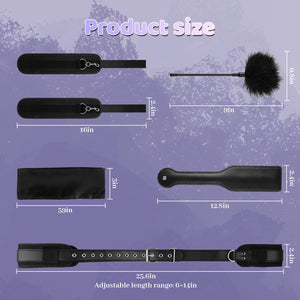 BDSM Bondage Restraints Kit, 4 Pcs Couples Sex Toys with Adjustable Leather Thigh Sling, Paddle, Blindfold and Tickler, Bondage