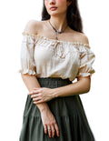 Scarlet Darkness Women Renaissance Peasant Blouses Dressy Casual Puff Sleeve Off Shoulder Tops Apricot L