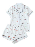 Verdusa Pajamas For Women Set 2 Piece Summer Pajama Sets Cute Pjs Lounge Matching Button Shirt with Shorts Dog White Large