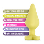 Blush Novelties Naughty Candy Heart - Smooth Satin Silicone Heart Shaped Bottom Anal Butt Plug Sex Toy For Men And Women - Yello