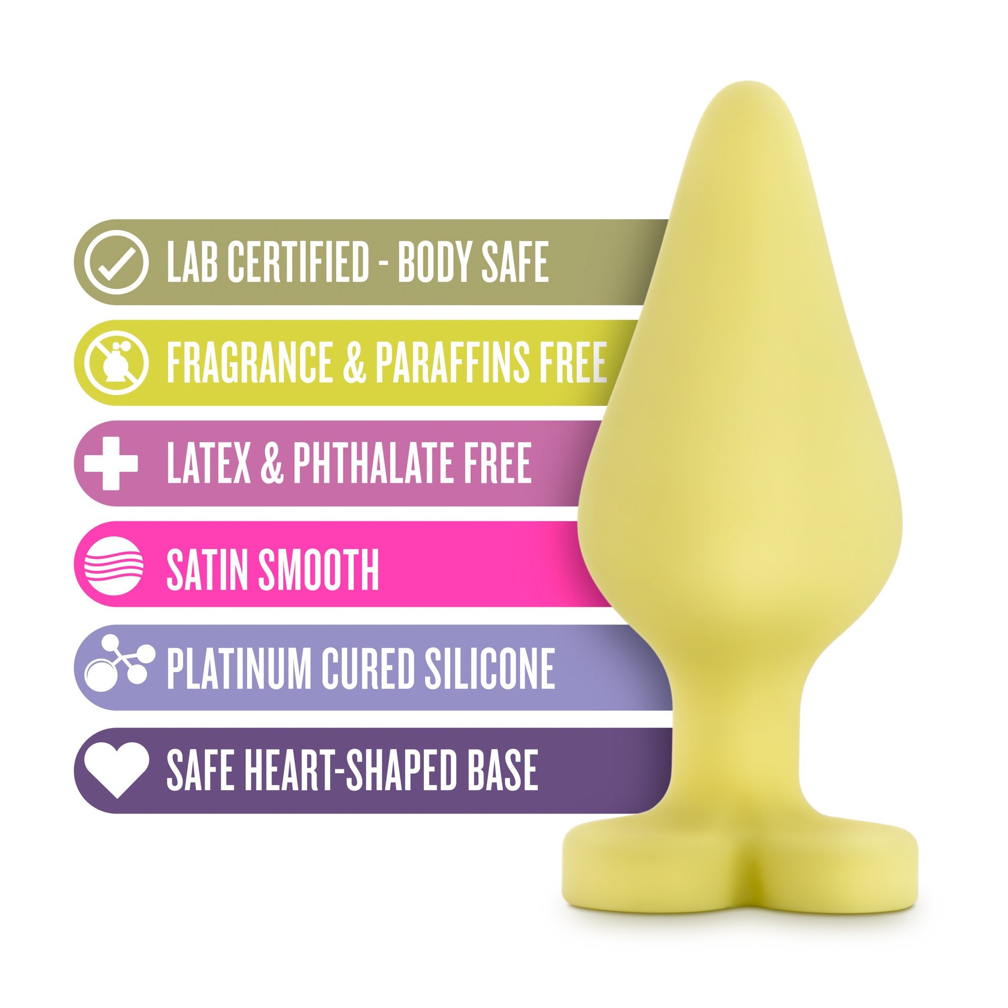 Blush Novelties Naughty Candy Heart - Smooth Satin Silicone Heart Shaped Bottom Anal Butt Plug Sex Toy For Men And Women - Yello