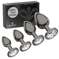 Session Jewel Butt Plug Beginner 4 Piece Set - Extra Small, Small, Medium, Large - Wide Base Prevents Slippage - Metal Anal Sex