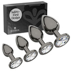 Session Jewel Butt Plug Beginner 4 Piece Set - Extra Small, Small, Medium, Large - Wide Base Prevents Slippage - Metal Anal Sex