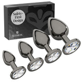 Session Jewel Butt Plug Beginner 4 Piece Set - Extra Small, Small, Medium, Large - Wide Base Prevents Slippage - Metal Anal Sex