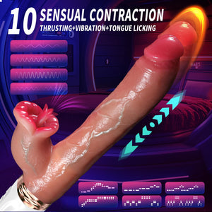 Thrusting Vibrator Dildo for Women Sex Toys 10 Licking Thrusting Rabbit Vibrators 11.6'' Realistic Dildos G Spot Vibrator Clitor