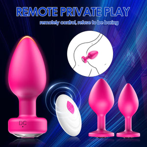 Anal Plug Sex Toys Vibrator- 3PCS Silicone Anal Toys Butt Plug Training Kit with Remote Control 10 Frequency Vibration, Vibratin
