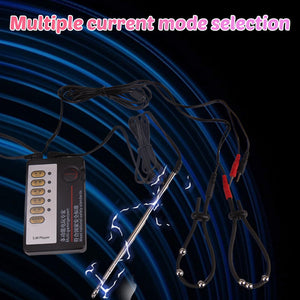 4-Ring Male Masturbation Adjustable Penis Ring with Beads Electric Shock Metal Urethral Plug Male Electric Shock Sex Toy