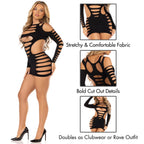 Opaque shredded cut-out mini dress.