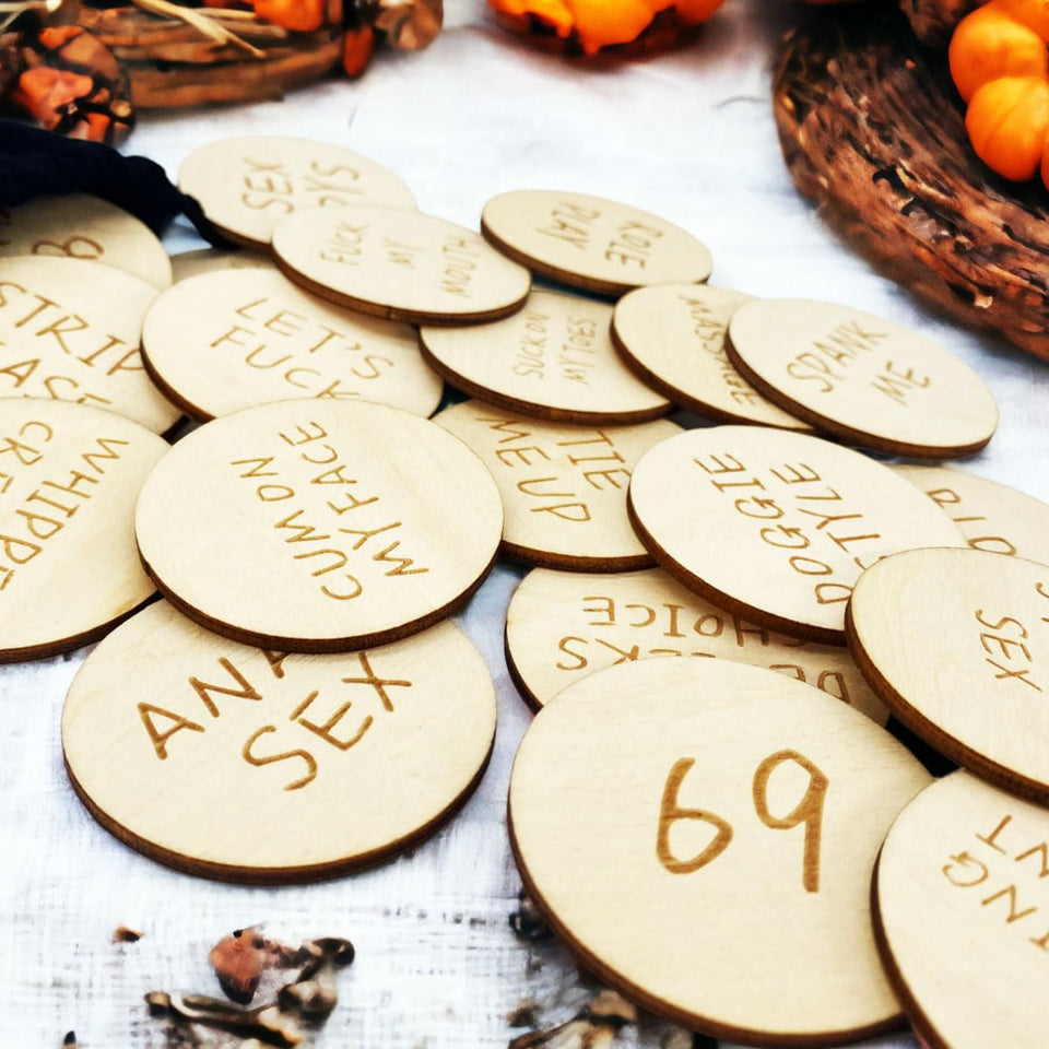 20Pcs Funny Tokens Sex, Date Night Ideas Activity Tokens Games Funny Wooden Couples Wedding Anniversary Token Gift Romantic Funn