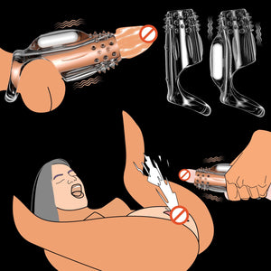 Pramtme Penis Sleeve Vibrating Cock Ring (Pack of 2), Adult Sex Toys for Men, Reusable Cock Sleeve Couple Vibrator, Delay Ejacul