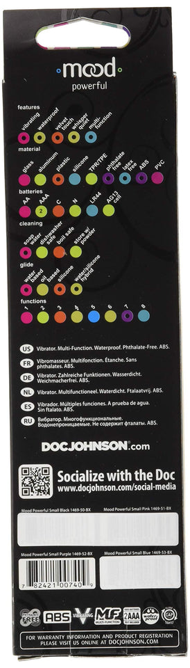 Doc Johnson Mood - Powerful - 7 Function Waterproof Bullet-Style Vibrator (3.4 Inches) - Whisper Quiet With Velvet Touch Finish - Requires 1 Aa Batteries - Small - Purple