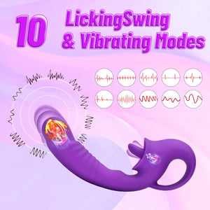 Clitoral Licking G Spot Vibrator, 2 in 1 Dildo Vibrator Clitoralis Stimulator with 10 Licking & Vibrating Modes, Strapless Strap