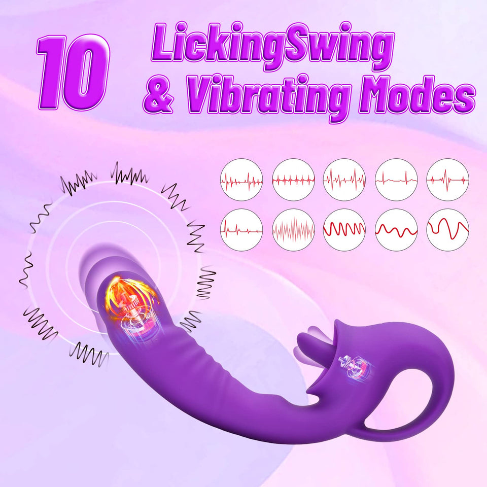 Clitoral Licking G Spot Vibrator, 2 in 1 Dildo Vibrator Clitoralis Stimulator with 10 Licking & Vibrating Modes, Strapless Strap