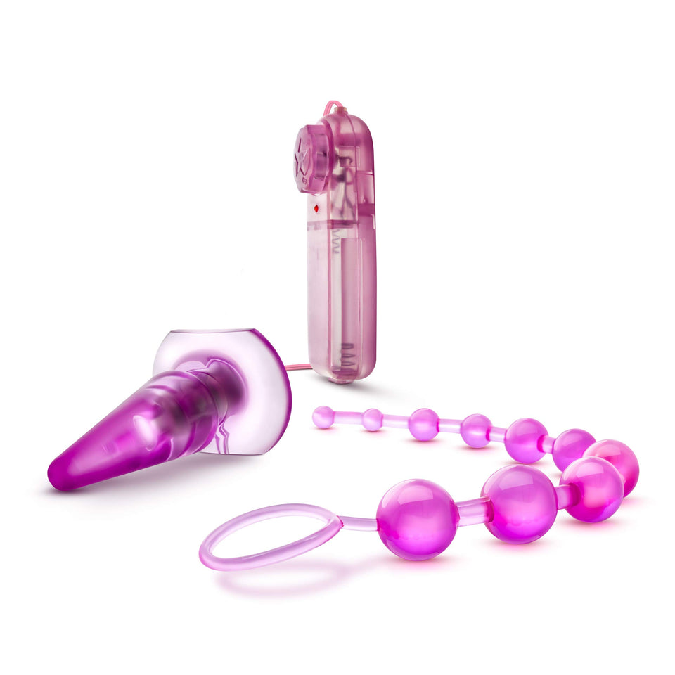Blush Quickie Kit Vibrating Butt Plug - Anal Beads With 10 Graduated Sizes For Easy Entry - Tapered Tip - Perfect Kit For Beginners - Wired Remote Control Adjustable Vibration - Sex Toy For Adults