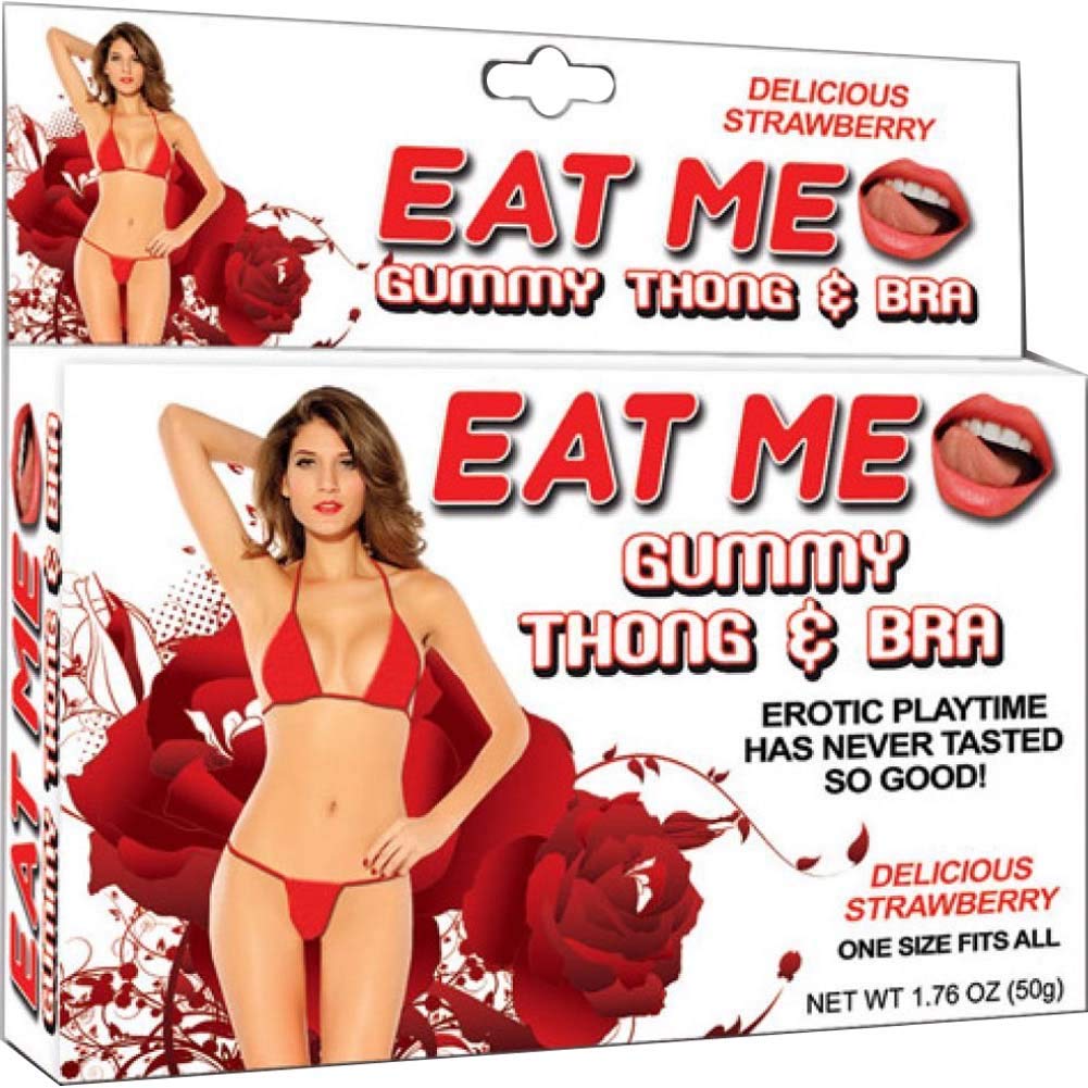 Screaming O Hott Products Eat Me Gummy Thong & Bra, Strawberry, Red, 7.76 Ounce, Fits All