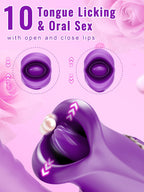 Tongue Rose Sex Toy Realistic Dildo Vibrators, 3 in 1 G Spot Vibrator for Women, Clitoral Vibrator with 10 Vibrations 10 Tongue