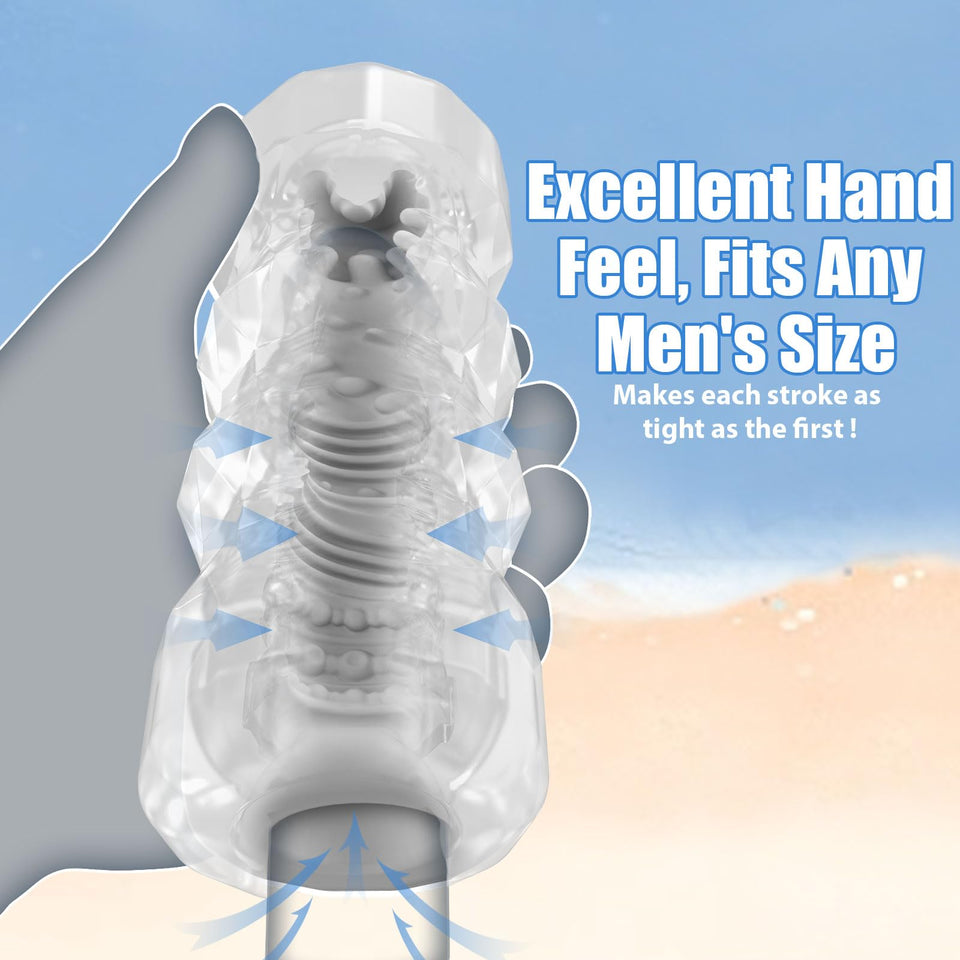 Pocket Pussy Male Masturbators, Portable Transparent Male Stroker Sex Toys with 3D Textured, Reusable Blowjob Toys with Storage