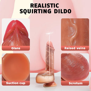 Realistic Squirting Dildo for Women - 8.3 ' ' Soft Silicone Ejaculating Dildos with Strong Suction Cup for Anal Play Douche, G-S