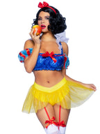 3 Pc Bad Apple Snow White, Includes Shimmer Halter Bandeau With Organza Puff Sleeves And Ruffle Collar, Garter Panty With Shimme