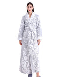 Womens Warm Fuzzy Sherpa Fleece Robes Long Plush Bathrobe Flowered Jacquared House Coat Shawl Collar, Grey XL