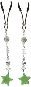 Bijoux De Nip Nipple Clamp Short Tweezer Chrome Green Beads Polished Stone Star